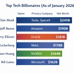 How Jensen Huang Compares to Other Tech Billionaires in 2026 chart