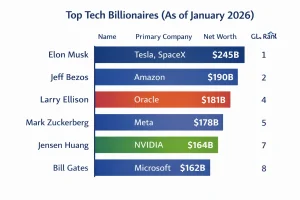 How Jensen Huang Compares to Other Tech Billionaires in 2026 chart